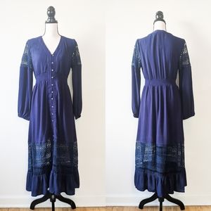 🦋LAST🦋 NWT JODIFL Navy Lace Midi Dress, Size Small